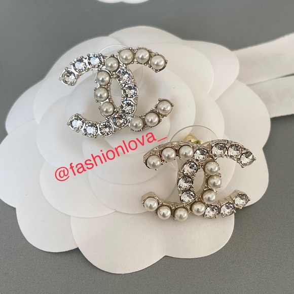 CHANEL Silver and White Earrings